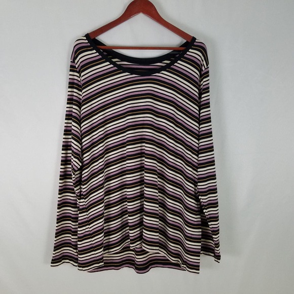 Ava & Viv‎ Shirt Womens 2X Multicolor Top New Striped Long Sleeve Boat Neck - Picture 1 of 10
